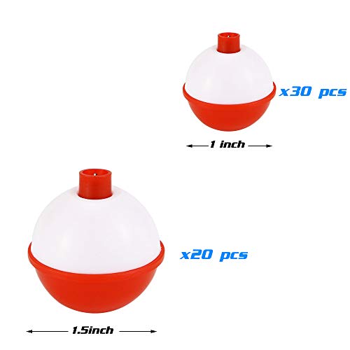Owevvin 50 Pack Bobber Bulk Hard ABS Fishing Float, 1 and 1.5 Inch
