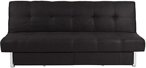 Black Microfiber Futon With 2 Storage Compartment Folding Sofa Bed Couch Mattress Recliner Lounger Sleeper Convertible Adjustable Backrest Modern Lounge Living Room Furniture Full Loveseat