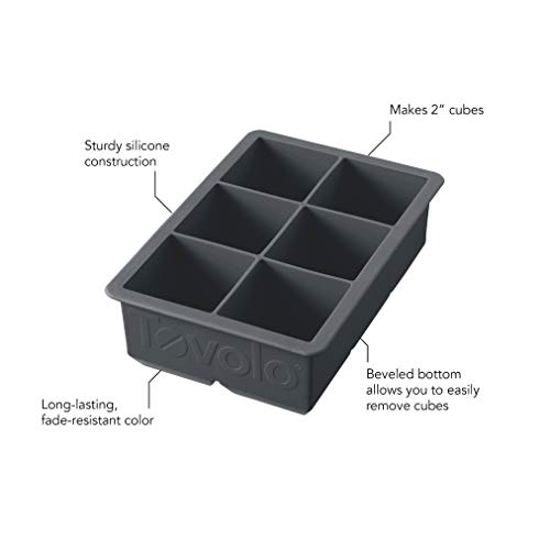 Tovolo King Cube Ice Tray (Charcoal) Reusable & Large Silicone Molds