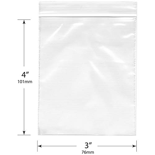 Plymor Heavy Duty Plastic Reclosable Zipper Bags, 4 Mil, 3" x 4" (Pack