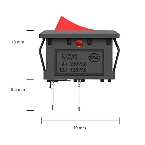 MXRS 12 Pcs SPST Snap-in ON-Off 2 Pin Snap Rocker Boat Switch Black AC 250V 6A 125V 10A for Car Auto Boat Household Appliances(Red Button)