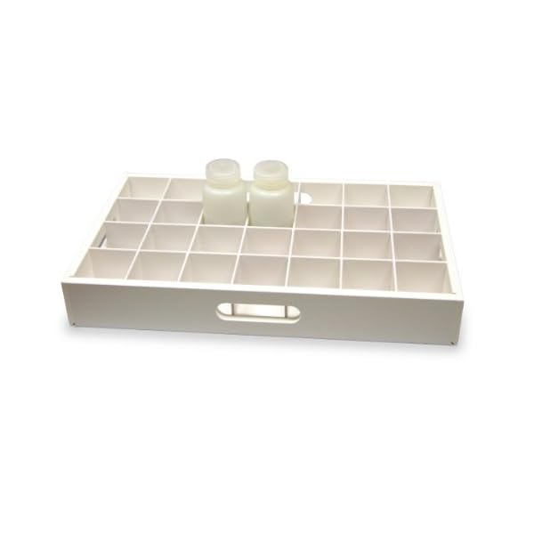 TrippNT 50712 White PVC Plastic Bottle Rack with Adjustable Dividers, 20" Width x 11" Height x 3" Depth, 28 Bottle