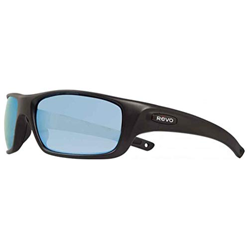 Revo Unisex RE 4073 Guide II Rectangular Polarized UV Protection Sunglasses, Matte Black Frame, Blue Water Lens