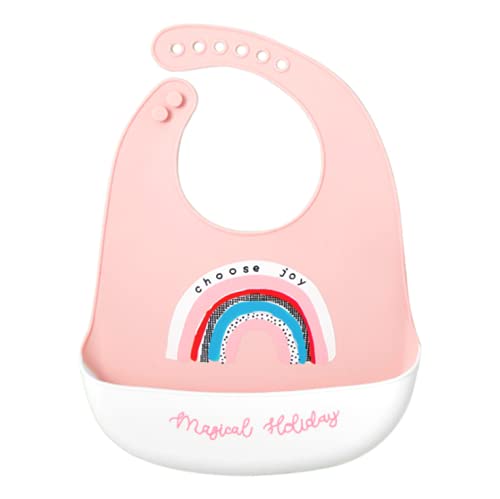 FEIFEI'S BOW Baby Bibs Cute Animals Dishwasher safe Comfortable Silicone Feeding Food Catcher Plastic Waterproof Weaning Kids (Rainbow)