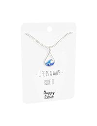 Happy Kisses Ocean Wave Collar - Bonito colgante en forma de gota para surfistas, amantes del mar, hawaianos o entusiastas de la playa - Blue Wave Jewelry es un gran regalo para cualquier mujer