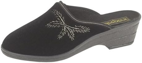 Ladies Velour Wedge Heel Mule Slippers