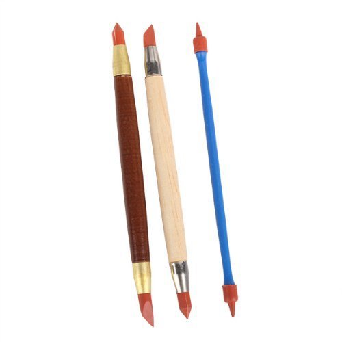 COMIART 3pcs Two Head Clay Color Shapers, Artist's Rubber Tip Paint Brushes, Pottery Clay Sculpture Carving Tools, Blending, Drawing