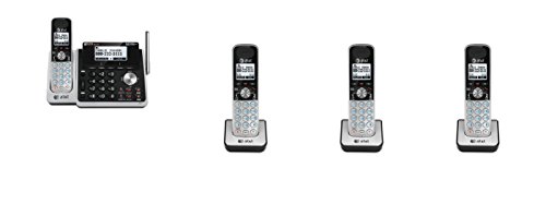 AT&T TL88102 2-Line Cordless Phone System 4 HANDSETS Caller ID Call Waiting Answering Machine Handset and Base Speakerphone