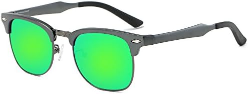 Galulas Square Semi-rimless Clubmaster Al-Mg Polarized Mirrored Driving Sunglasses