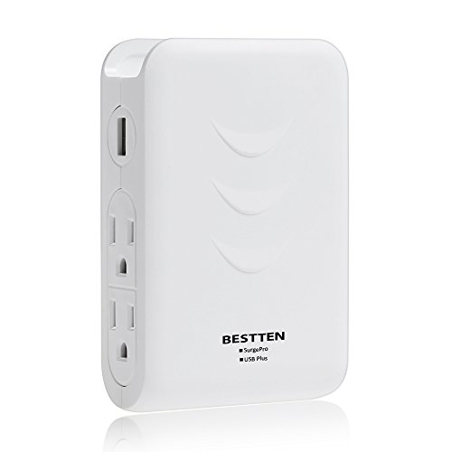 Bestten side wall outlet adapter surge protector with 2…
