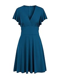 AUTCY Vestido de cóctel para mujer, cuello en V, mangas con volantes, línea A