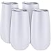 4 Pack Stemless Double insulated Wine Tumbler Champagne Flutes, Reusable Cocktail Cups Unbreakable Champagne Toasting Glasses with Lids (6 OZ, White)