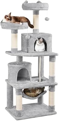 Arranhador de 158 cm Torre de Gatos Grande Cinzento Claro