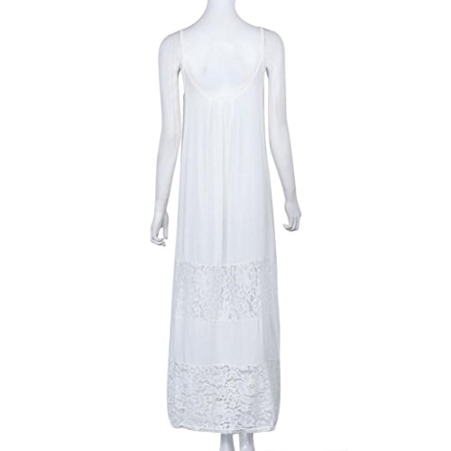 Snowfoller Sexy Women Spaghetti Strap Lace Long Maxi Dress Summer Beach Vest Dress Sleeveless Loose Dress (S, White)