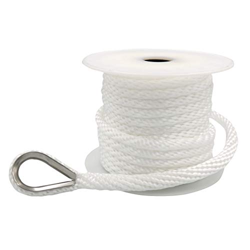 Yaegarden 3/8 Inch 50FT Solid Braid MFP Anchor Line Braided Nylon Anchor Rope/Line with Thimble, White - Thumbnail 3