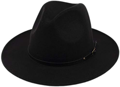 Lanzom Womens Classic Wide Brim Floppy Panama Hat Belt Buckle Wool Fedora Hat 1 Lanzom Womens Classic Wide Brim Floppy Panama Hat Belt Buckle Wool Fedora Hat
