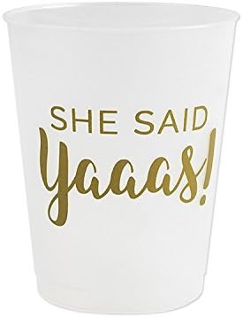 She Said Yaaas Bachelorete Bridal Party Cups for Wedding, Engagement, Bachelorette or Bridal Shower Frost Flex Plastic Cups (16 Cup Set)