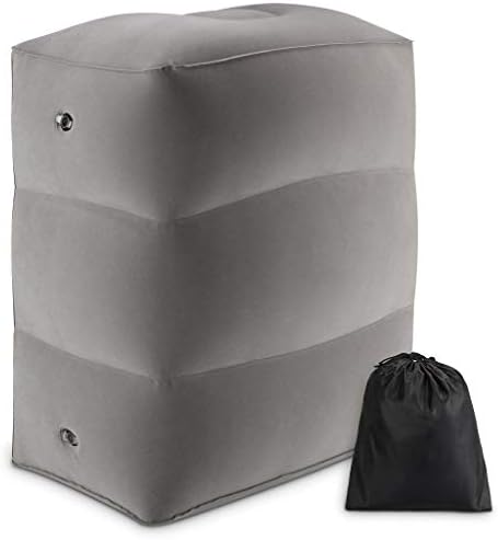 Halfbye Inflatable Travel Foot Rest Pillow | Kids Airplane Bed | Adjustable Height Leg Pillow | Make a Flat Bed for Kids and Toddlers | Great for Airplane, Train, car (Gray)