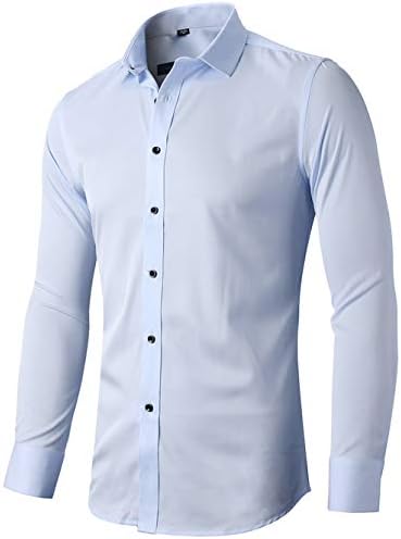 fly hawk mens dress shirt FLY HAWK Mens Dress Shirts, Slim Fit Long Sleeves Elastic Bamboo Fiber  Button Down Shirts, Light Blue, 15.5 Neck 33.5