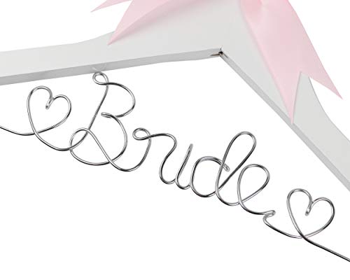 Bride to Be Wedding Dress Hanger, Hanger with Bride Wire for Wedding Gown in Anatto Wood, White Wood, and Natural Wood, Perfect Gift for the Bride on her wedding or Bridal Shower! (White Wood)
