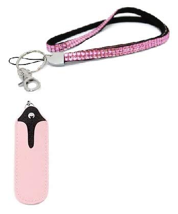 Rhinestone Bling Crystal E Cig Lanyard Neck Strap & Matching Faux Leather Shisha Holder (Pink)