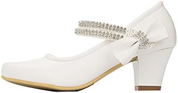 AISLE STYLE Communion Girls Round Toe Rhinestones Strap Pump Shoes Low Heels