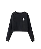 YouPue Mujer Manga Larga de Sudaderas Cuello Redondo Tops Color Sólido Negro Asia S