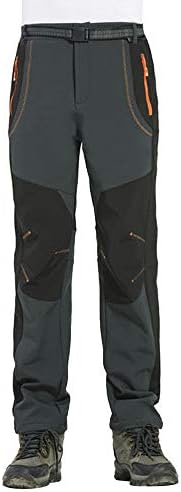 Men's Outdoor Windproof Waterproof Hiking Mountain Ski Pants Soft Shell Fleece Lined Trousers Snow Sports Cargo Pants