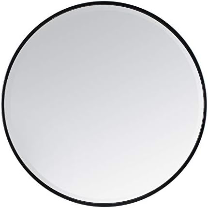 Madeleine Home Asti Decorative Minimalistic & Modern Bevelled Wall Mount Accent Mirror Perfect for Bathroom, Hallway, Living Room | 91 cm Round, Black Powder Coated