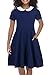 GORLYA Girl's Short Sleeve Casual Vintage Collar Fit and Flare Skater Party Dress with Pockets 4-12 Years (GOR1006,12Y,Navy)