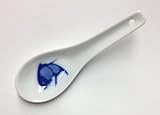 Chinese Porcelain Soup Spoons with Blue Fish Design - Set of 4