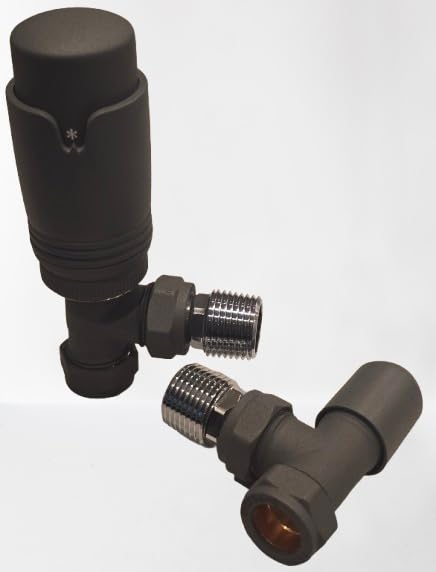 Team Controls Anthracite Grey Angled TRV Thermostatic Radiator Valve & Lockshield 15mm Pack Set Pair