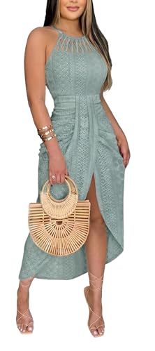 Womens Plus Size Dresses Halter Sundresses Bodycon Tank Dress Green XL at Amazon