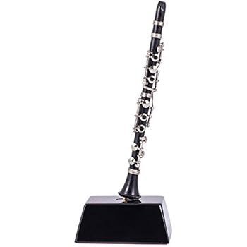 Black Clarinet Music Instrument Miniature Replica on Stand - Size 5 in.