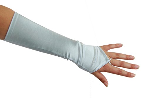 Cinderella Satin Fingerless Elbow Length Gloves, Light Blue