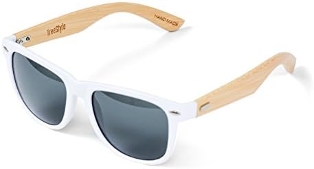 TreeStyle Bamboo Sunglasses, White Frame and Smoke Lens + Square Bamboo Case