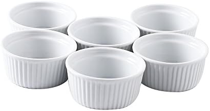Joohoo 4 oz. High White Durable Porcelain Ramekins （souffle creme brulee custard cups） Set of 6