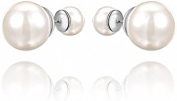 megko Double Sided Earring Use Hoop Earrings Fashion Jewelry for Women (white and silver)