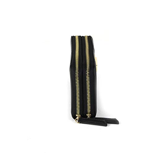 Cloe- Cartera Color Negro Para Mujer Con Doble Cierre De Material Gamuza Con Monedero