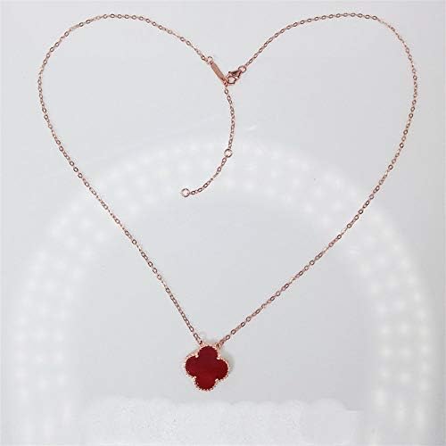YChoice of Lovely Cosmetics Toy Ladies Vintage Four-Leaf Clover Pendant Clavicle Chain Necklace-Rose Gold Chain Red Agate