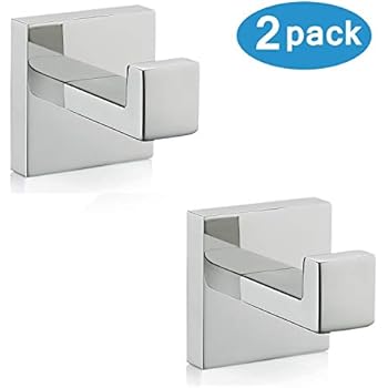 Nolimas Bath Towel Hook SUS 304 Stainless Steel Square Clothes Towel Coat Robe Hook Cabinet Closet Door Sponges Hanger for Bath Kitchen Garage Heavy Duty Wall Mounted, Chrome Polished Finish,2Pack