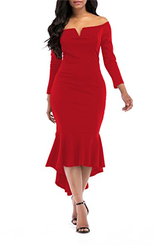 red fishtail dress midi