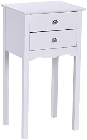 allblessings777 White Side Table End Accent Table Night Stand W/2 Drawers Furniture Allblessings