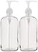 kitchentoolz 32-Ounce Large Clear Glass Boston Round Bottles w/Natural Color Pumps. Great for Lotions, Soaps,Oils, Sauces - Food Safe and Medical Grade (Pack of 2)