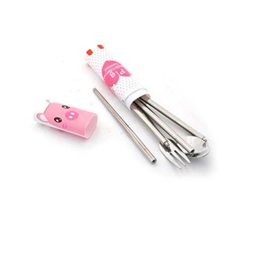 uhoMEy 3 Pcs Portable Tableware Set, Stainless Steel Cutlery Sets with Spoon, Chopsticks, Fork Storage Set - Thumbnail 2