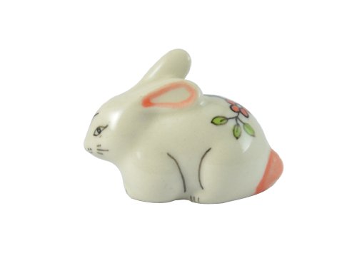 Miniature Figurine Ceramic Animal Rabbit , Bunny Painted Flower
