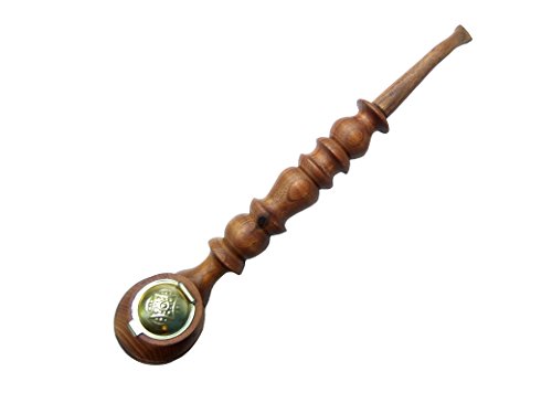 Handmade Wooden Smoking Pipe Metal Bowl Cover Tobacco (Brown Grey)