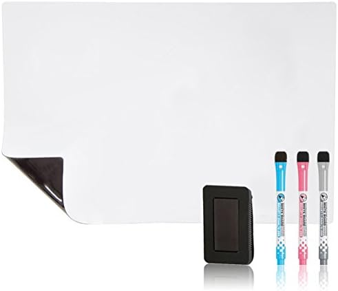 Magnetic Dry Erase White Board Sheet For Kitchen Fridge With Stain Resistant Technology - Includes 3 Markers and Magnetic Eraser –17 x 11 Inch Refrigerator Whiteboard Organizer and Planner
