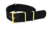 Clockwork Synergy Premium Nylon Nato Watch Straps bands Yellow Gold Hardware (18mm, Black)