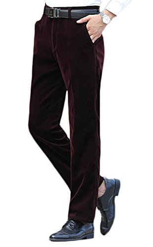 UUYUK Mens Casual Straight Leg Non-iron Corduroy Pant Work Trousers Wine red US 32